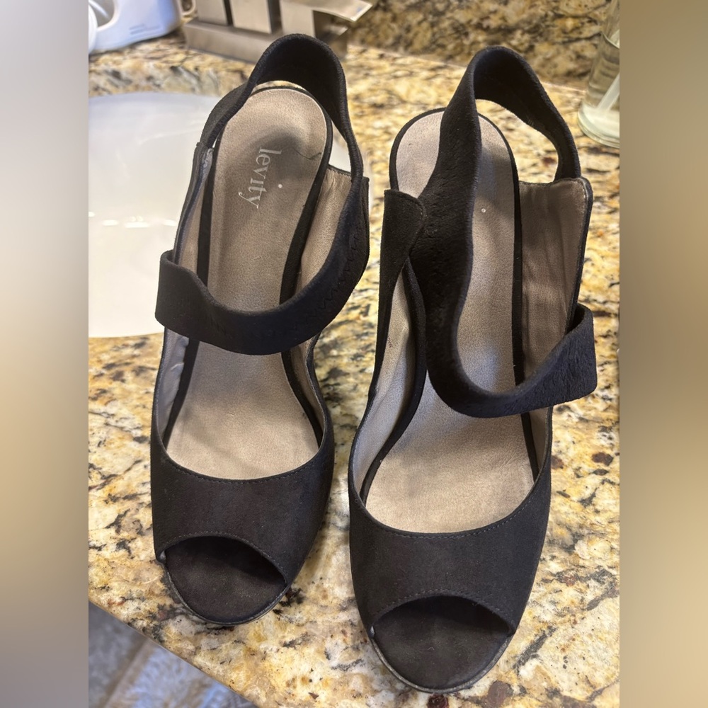 Levity Black Peep Toe Heels